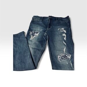 Hollister Distressed Blue Jeans with Blue Sequin Patches Size 9R